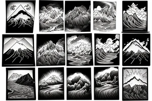 Mountain, storm, river, bridge tattoo idea