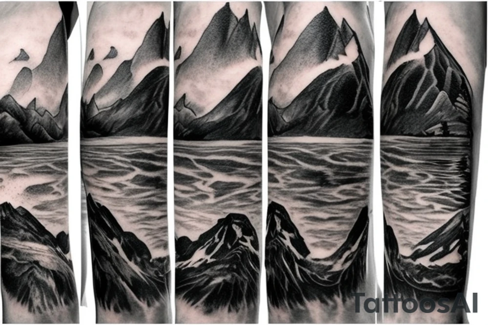 Mountain, storm, river, bridge tattoo idea