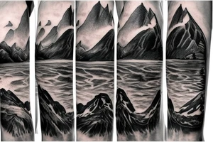 Mountain, storm, river, bridge tattoo idea