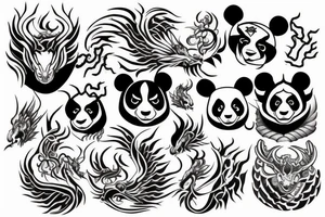 Panda, dragon, phoenix tattoo idea