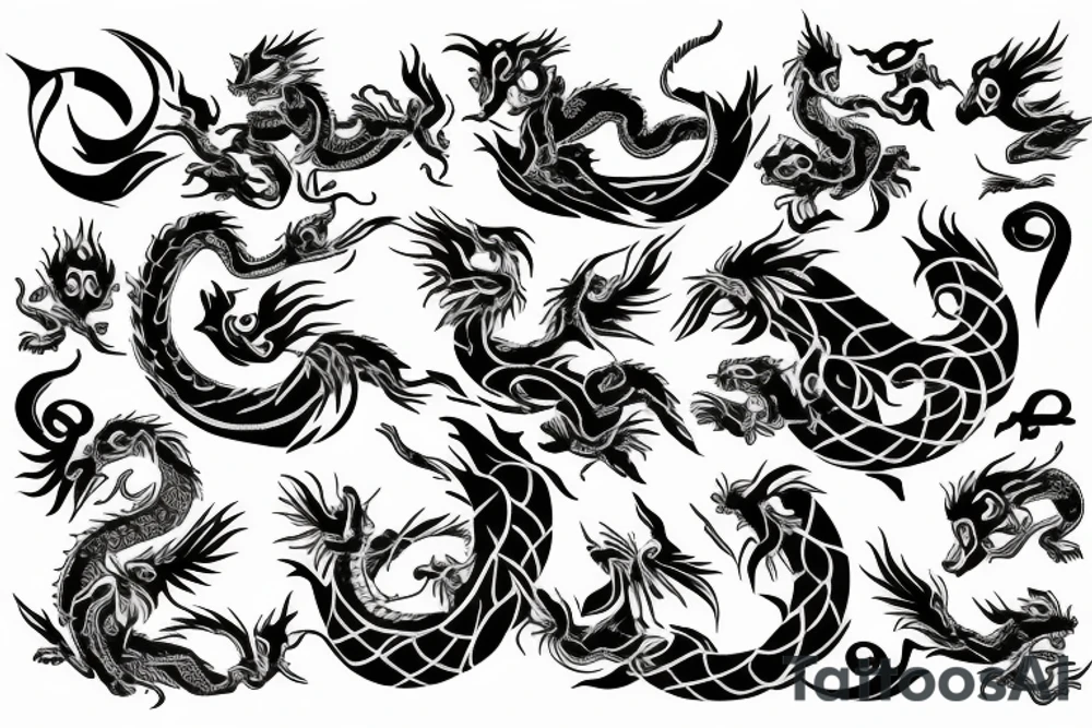 Panda, dragon, phoenix tattoo idea