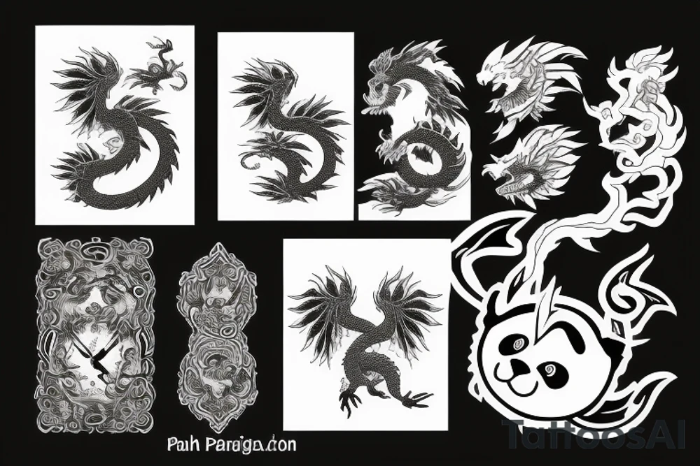 Panda, dragon, phoenix tattoo idea