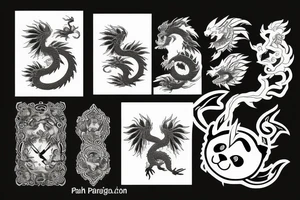 Panda, dragon, phoenix tattoo idea