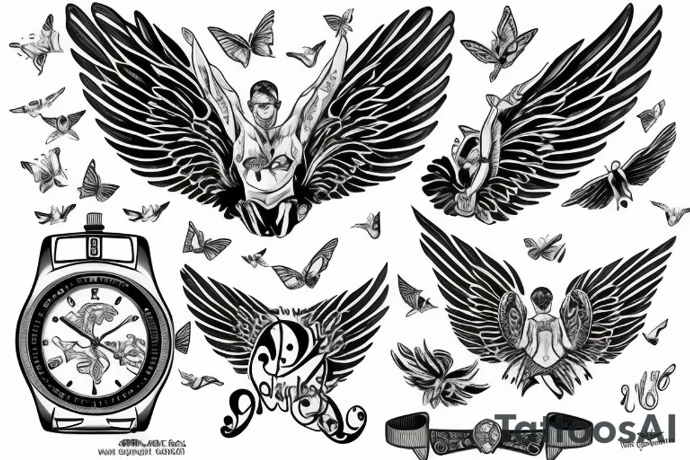 watch cover with wings tattoo idea