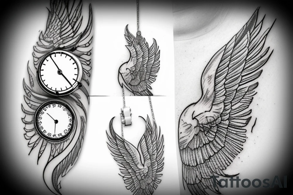 pendant watch cover with wings tattoo idea