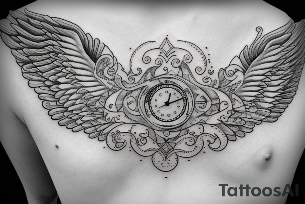 pendant watch cover with wings tattoo idea