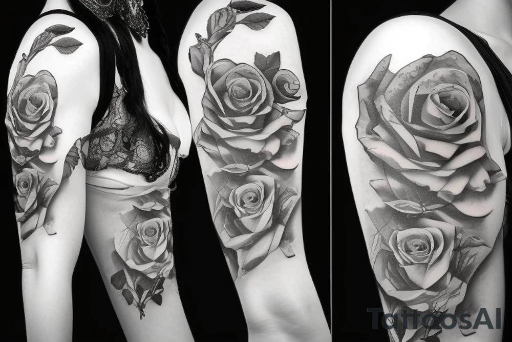 Woman with venetian mask holding a rose tattoo idea