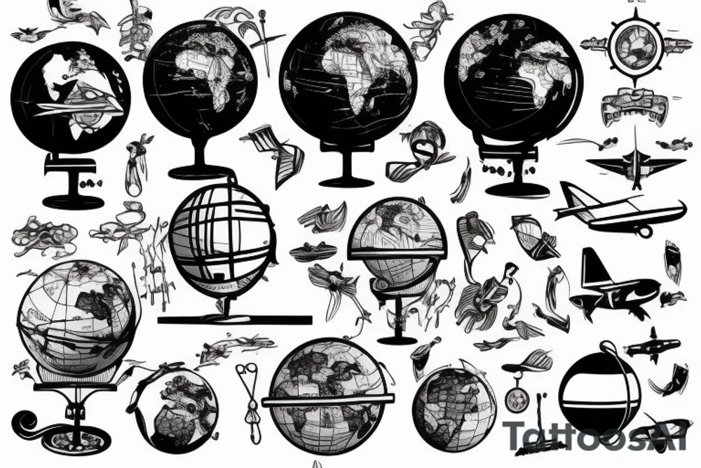 Globe with plane around tattoo idea