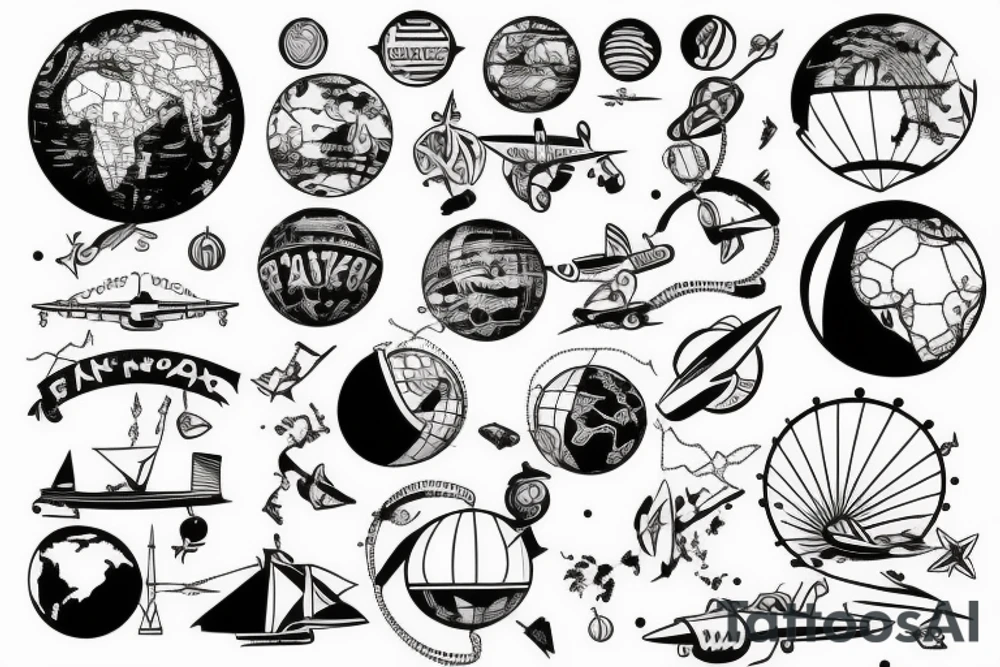 Globe with plane around tattoo idea