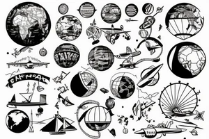 Globe with plane around tattoo idea