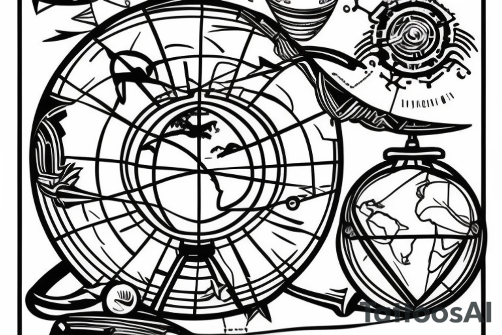 Globe with plane around tattoo idea