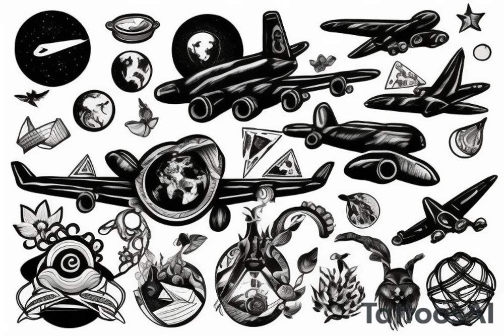 Earth with plane around tattoo idea