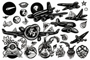 Earth with plane around tattoo idea