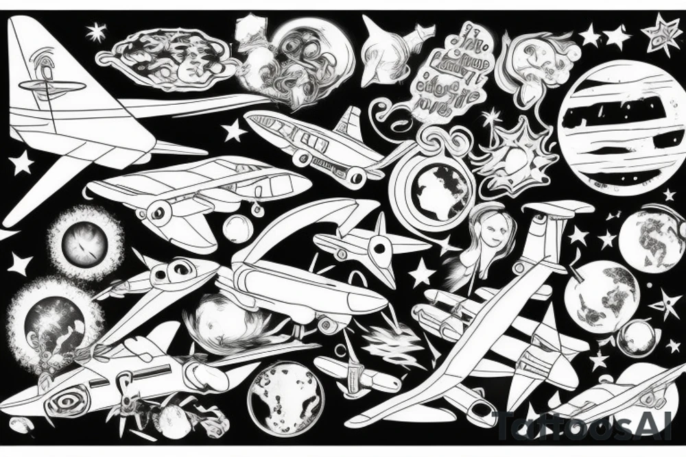 Earth with plane around tattoo idea