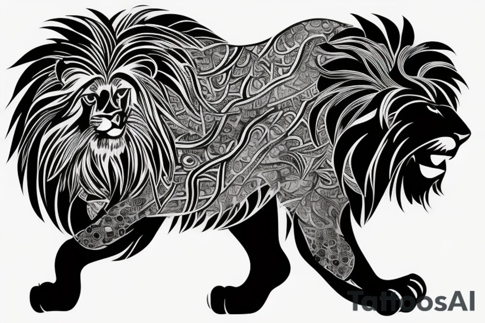 lion with 黃 in it tattoo idea
