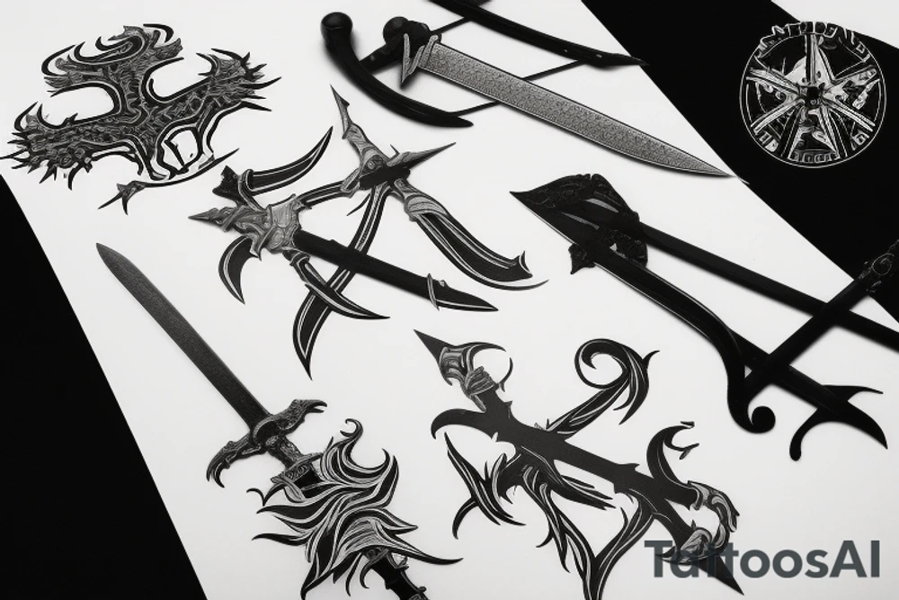 jon snow's sword surrounded with harry pptter spells tattoo idea
