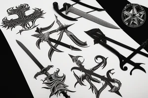 jon snow's sword surrounded with harry pptter spells tattoo idea