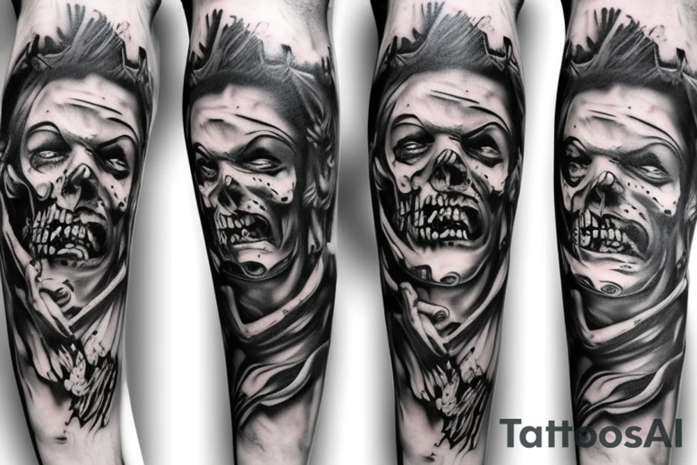 Greek god zombies leg sleeve tattoo idea