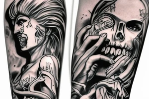 Greek god zombies leg sleeve tattoo idea