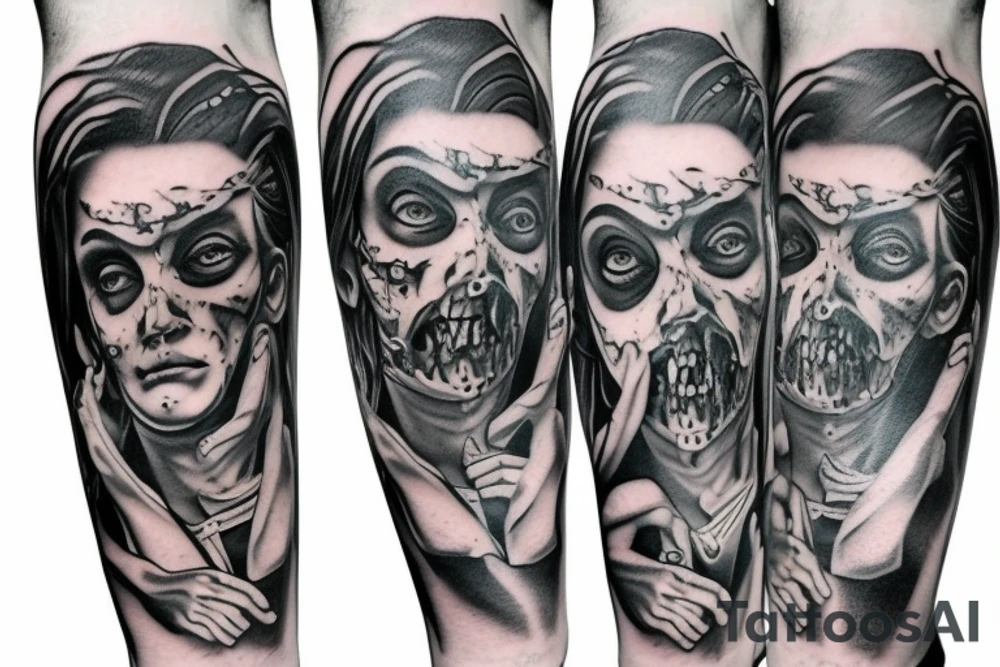 Greek god zombies leg sleeve tattoo idea