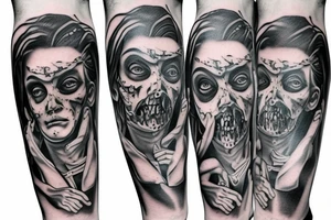 Greek god zombies leg sleeve tattoo idea