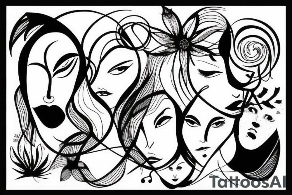 Something abstract with a woman face. Artsy, lines and shapes tattoo idea