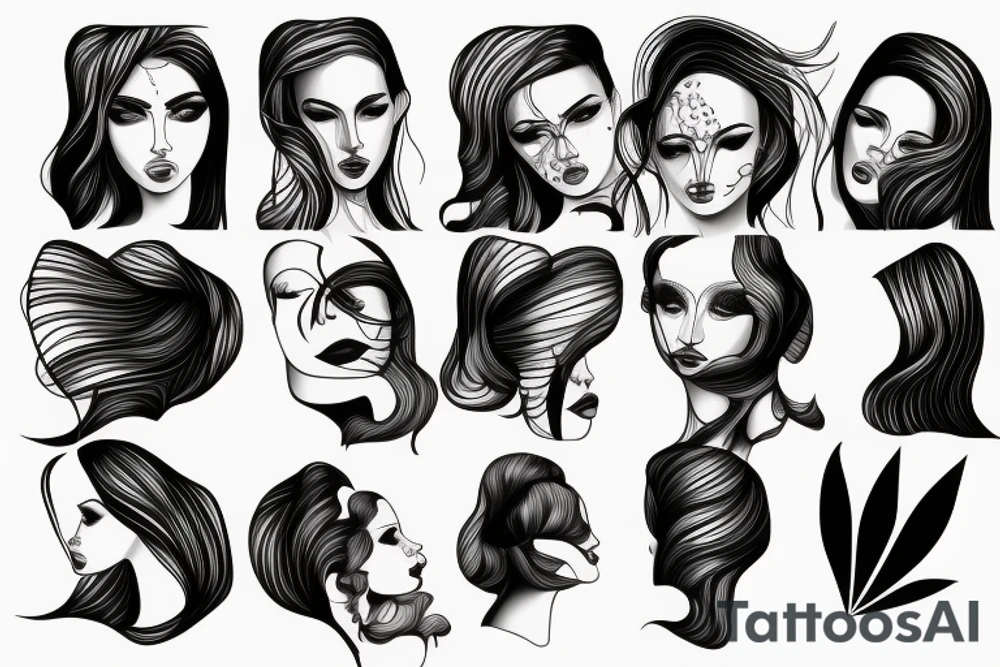 Something abstract with a woman face. Artsy, lines and shapes tattoo idea