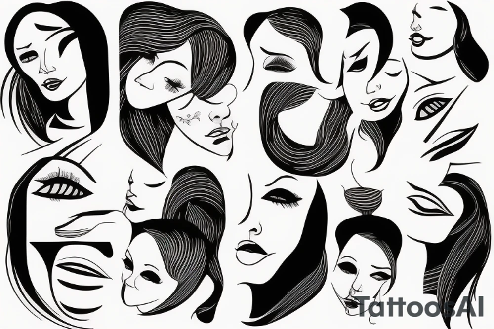 Something abstract with a woman face. Artsy, lines and shapes tattoo idea