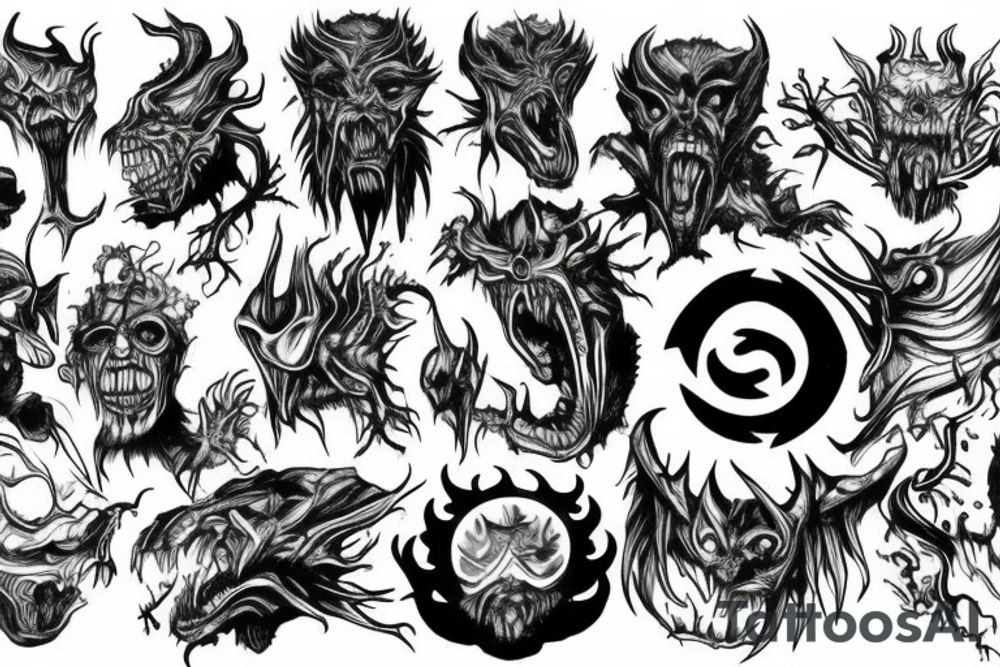 Demonic god like creature eating the planet Earth. tattoo idea