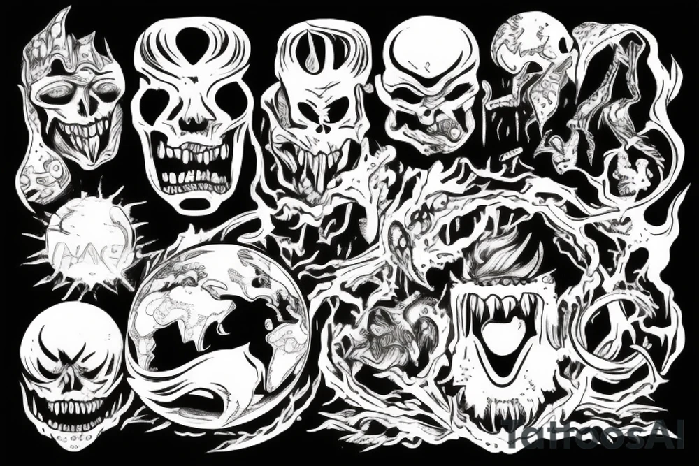 Demonic god like creature eating the planet Earth. tattoo idea