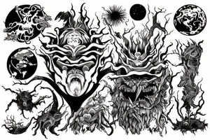 Demonic god like creature eating the planet Earth. tattoo idea