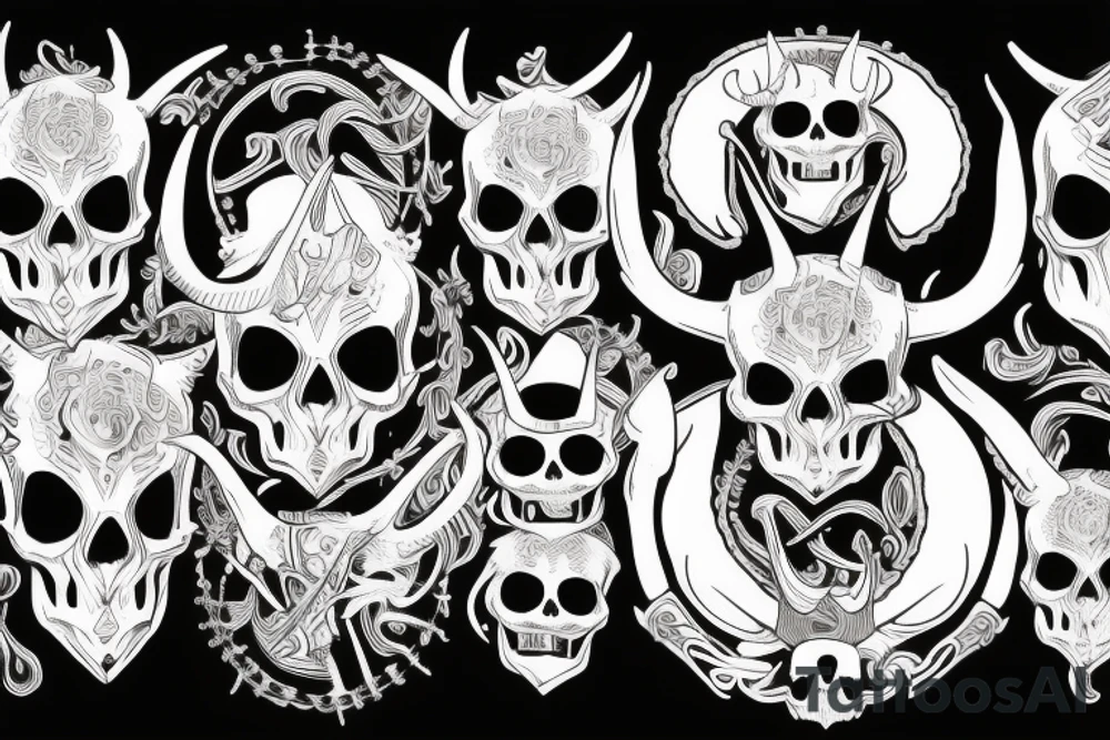 skull with horns and pistol tattoo idea