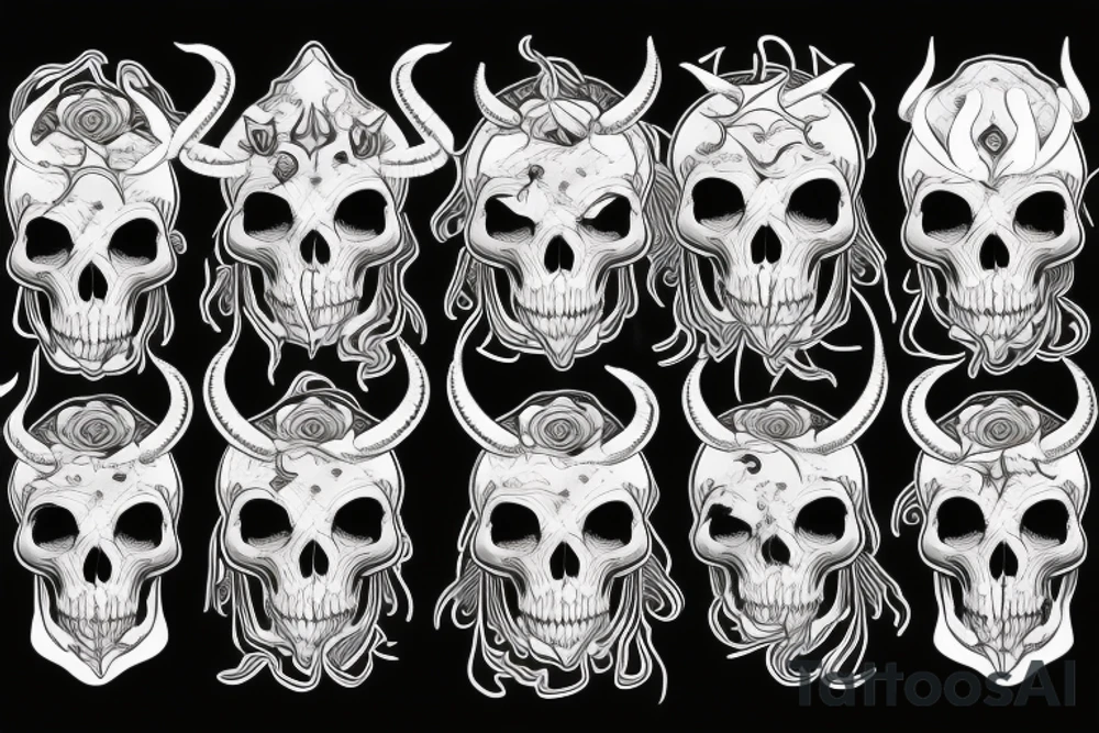 skull with horns and pistol tattoo idea