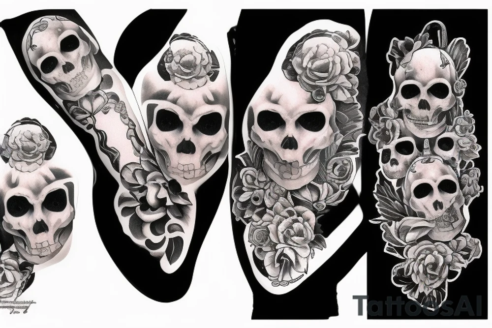 woman with skulls in her hand covered with guns tattoo idea