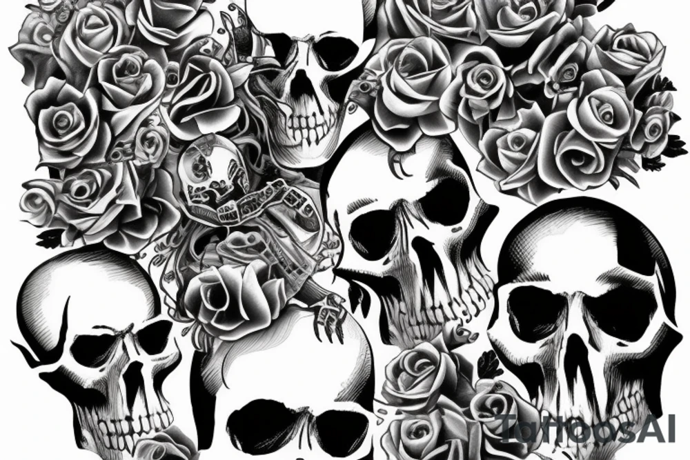 woman with skulls in her hand covered with guns tattoo idea