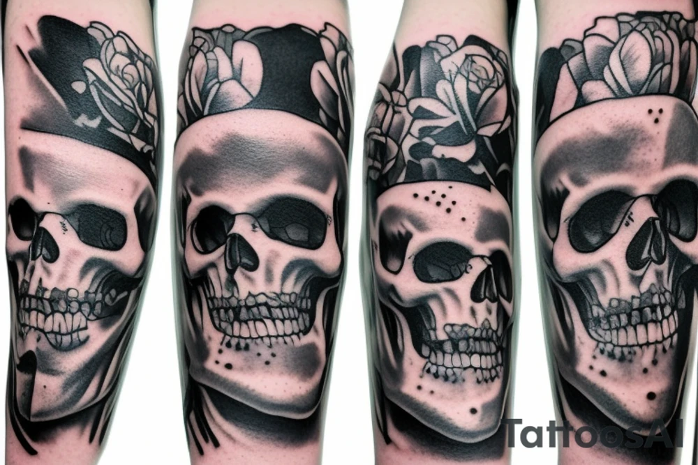 woman with skulls in her hand covered with guns tattoo idea