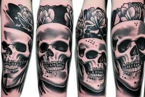 woman with skulls in her hand covered with guns tattoo idea