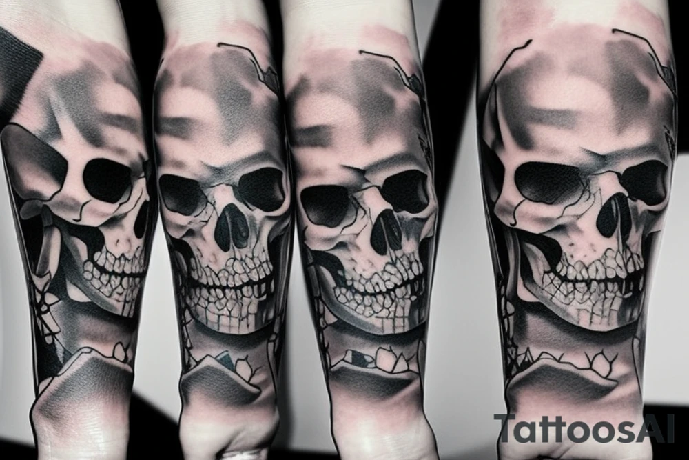 woman with skulls in her hand covered with guns tattoo idea