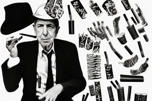 Picture of leonard cohen smoking a cigarette tattoo idea