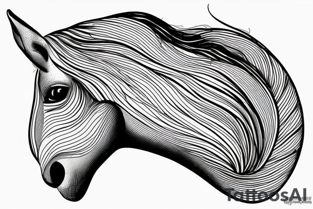 black and white line art tattoo of a hippocampus horse, emerging to the surface from the sea tattoo idea