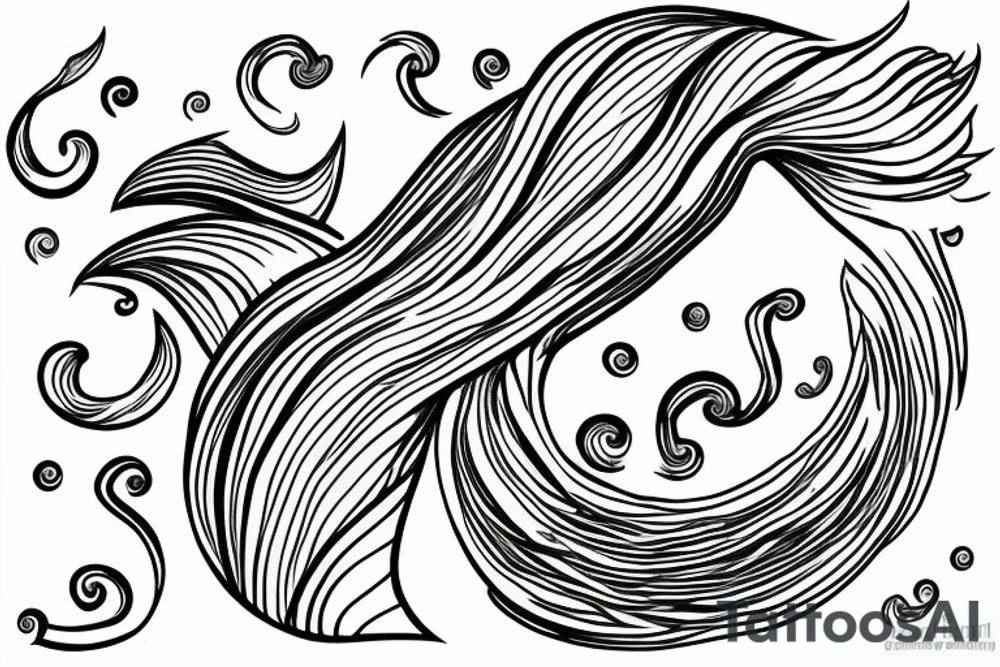 black and white line art tattoo of a sea horse, emerging to the surface from the sea tattoo idea