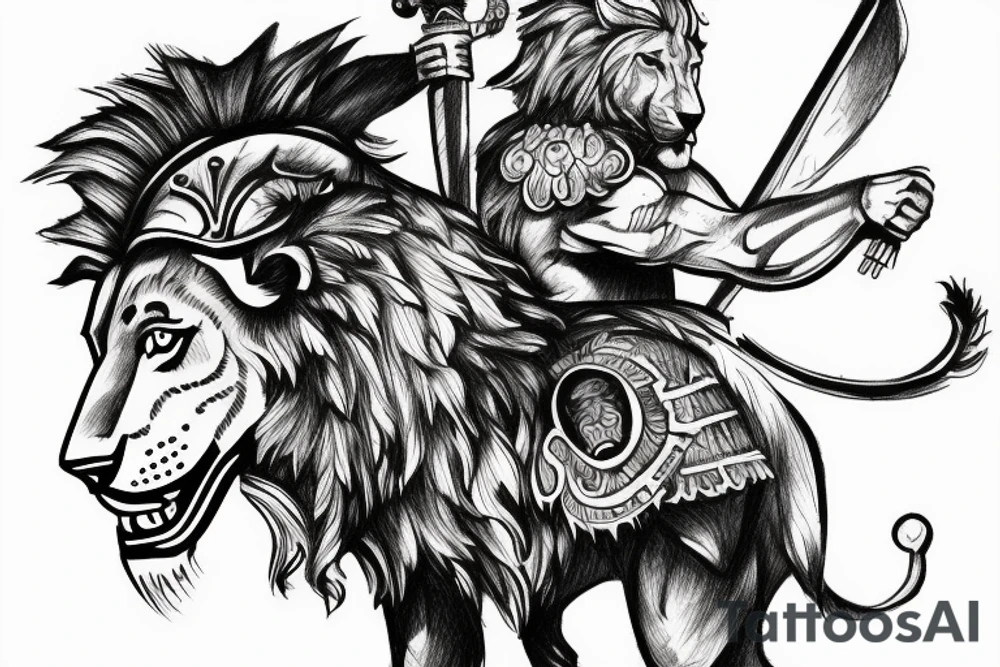 Roman warrior and lion doing battle tattoo idea