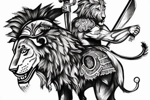 Roman warrior and lion doing battle tattoo idea