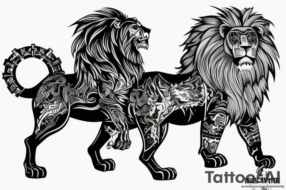 Roman warrior and lion doing battle tattoo idea