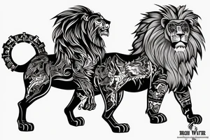 Roman warrior and lion doing battle tattoo idea