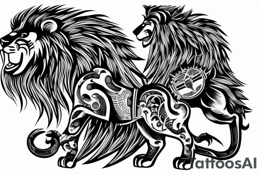 Roman warrior and lion doing battle tattoo idea