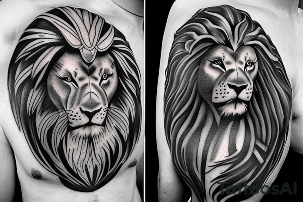 Roman warrior and lion doing battle tattoo idea