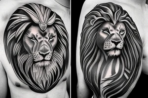 Roman warrior and lion doing battle tattoo idea