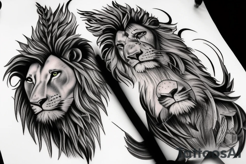 Roman warrior and lion doing battle tattoo idea