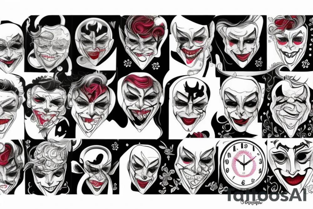 Joker, apple, clock tattoo idea